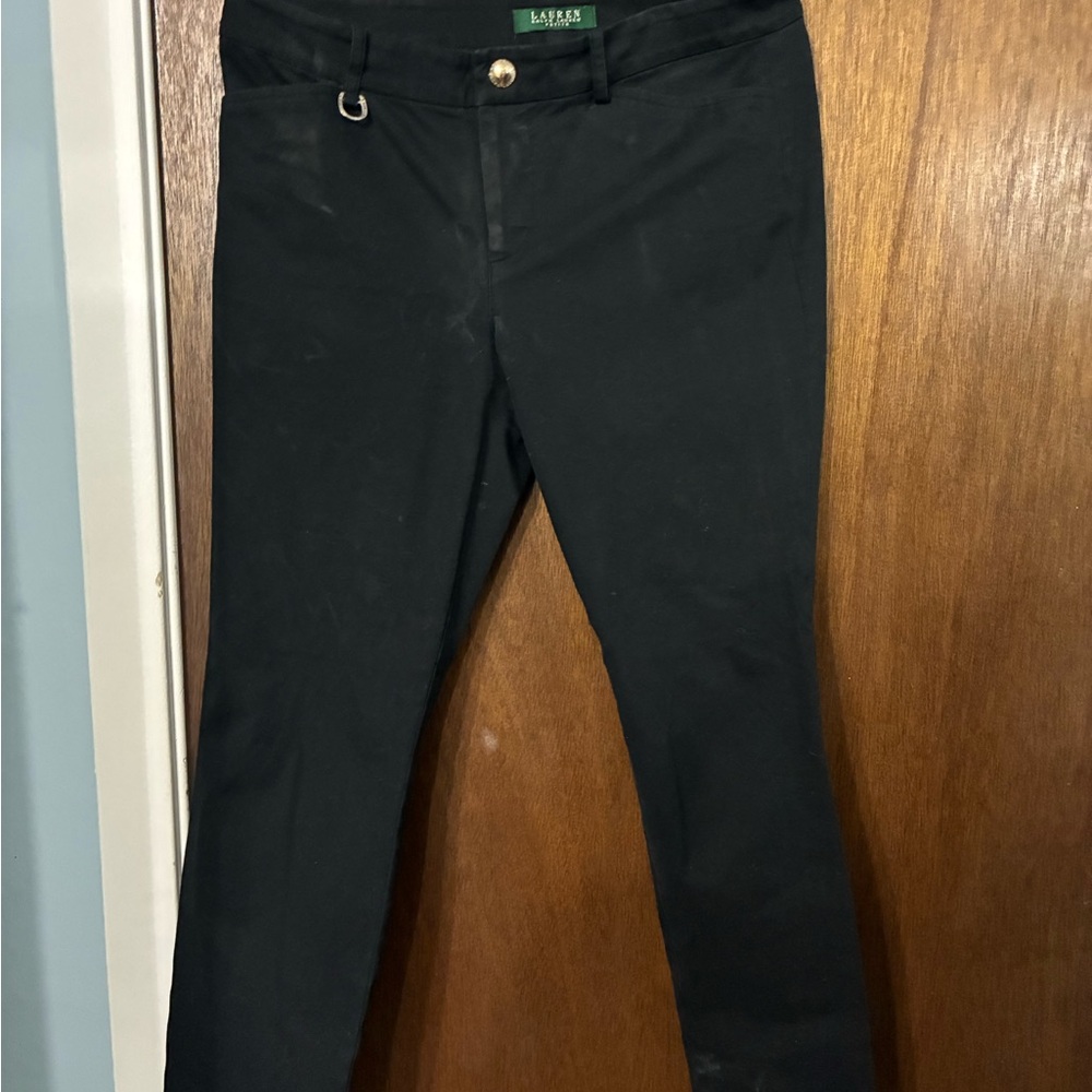 Ralph Lauren Black Skinny Ponte Pants with Gold Button